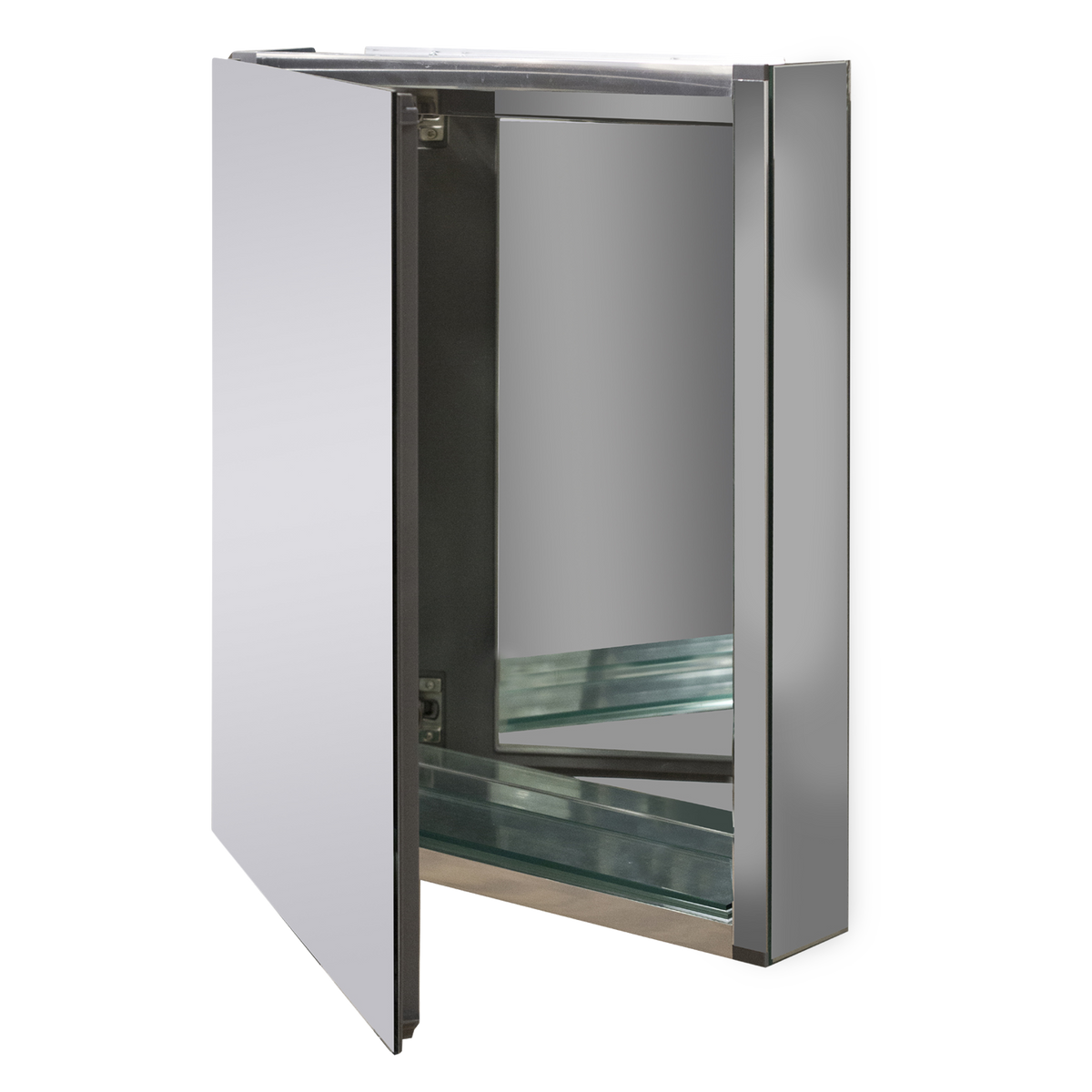 Simple modern mirrored cabinet with hidden storage.