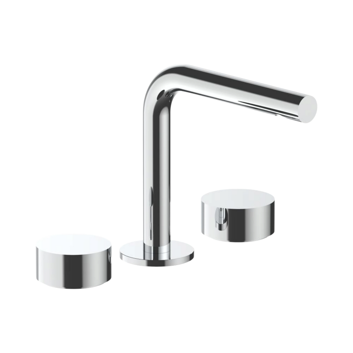 AF/21 widespread basin faucet in polished chrome, three-piece set with angled spout and two cylindrical handles