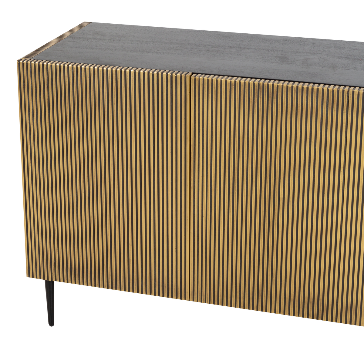 Showcasing an art deco flair, the Engler Sideboard features antiqued brass sides and doors that give it a look thats decadent and refined.
