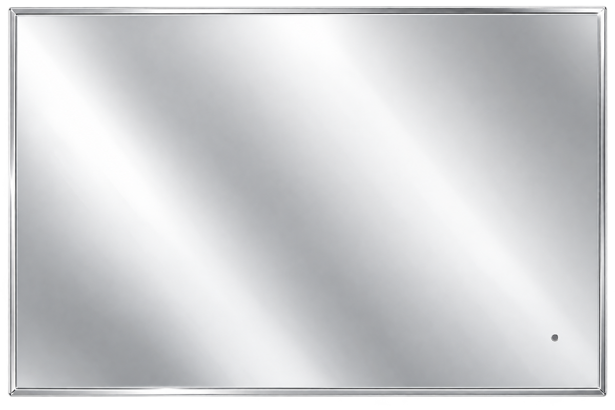 Series 900 Frameless rectangular LED mirror with a clean, minimalist profile and discreet touch sensor integrated into the lower corner of the mirror face.