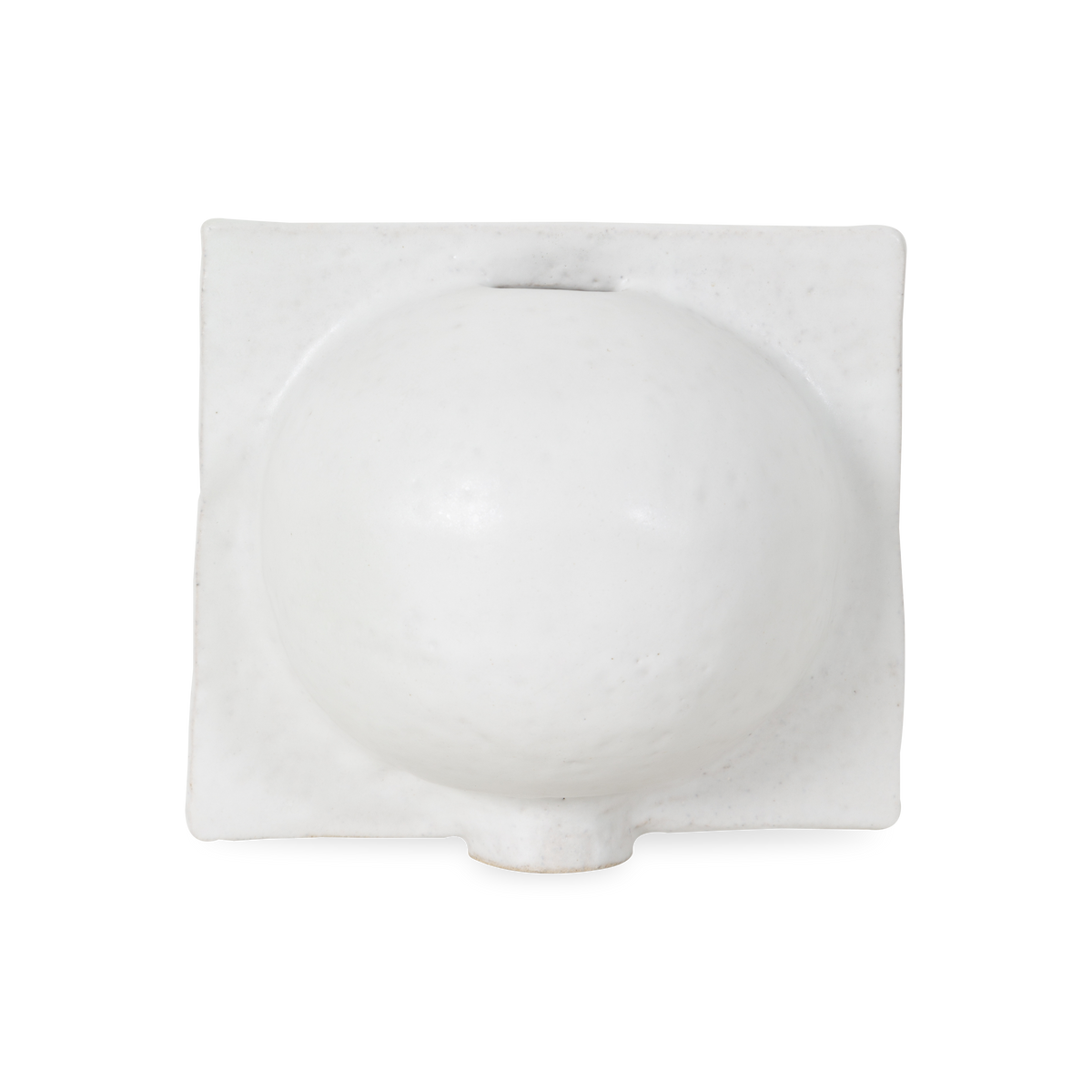 Featuring a square plane bisecting a lush orb, The Core Vessel is hand-sculpted and finished with a white semi-matte crystalline glaze.