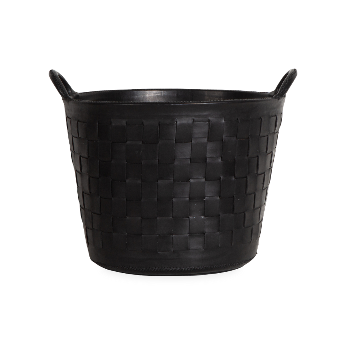Braided Leather Basket Sm Blk