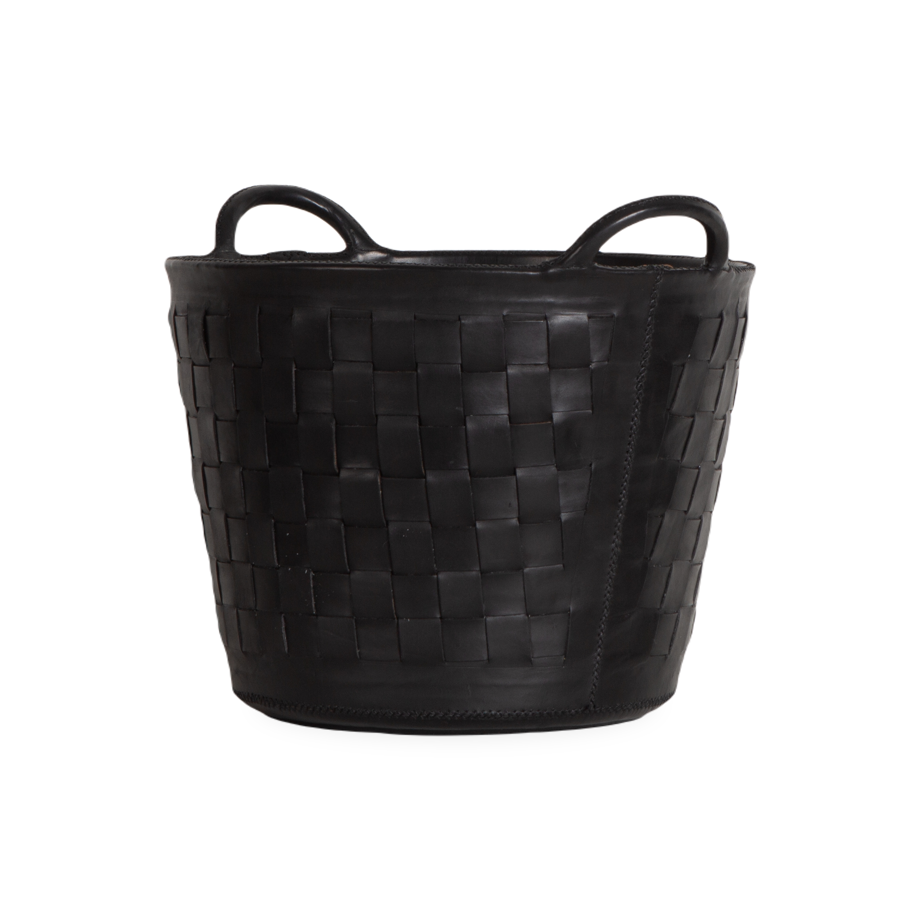 Braided Leather Basket Sm Blk