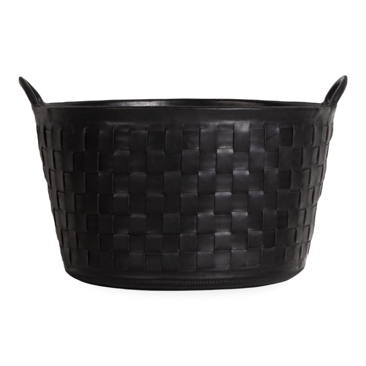 Braided Leather Basket Sm Blk