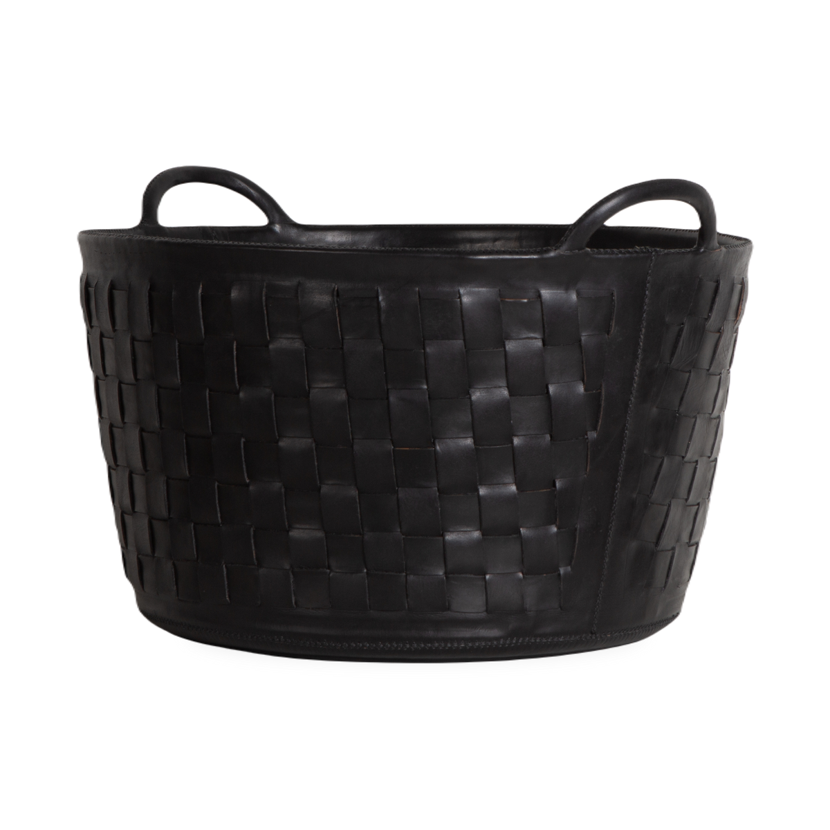 Braided Leather Basket Sm Blk