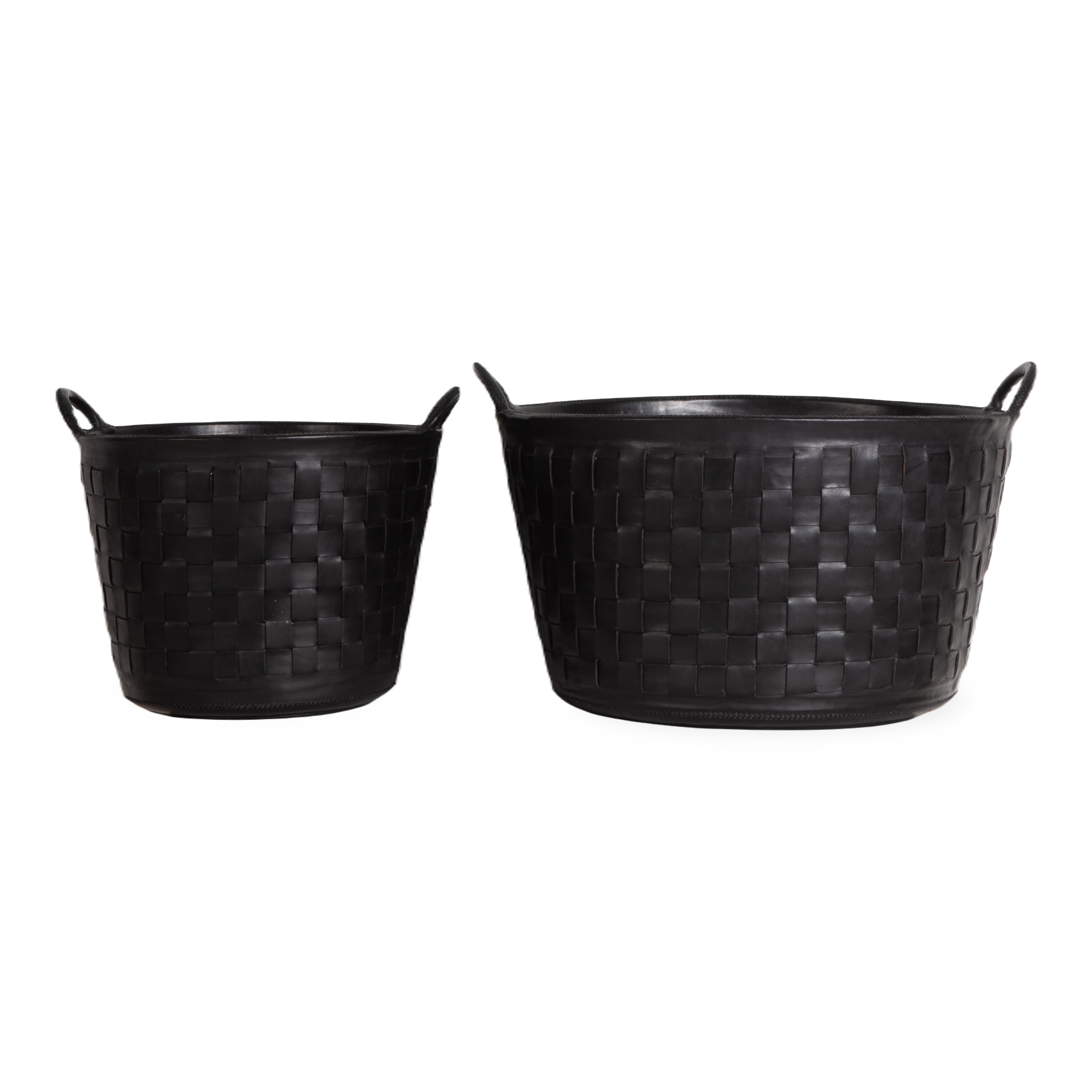 Braided Leather Basket Sm Blk