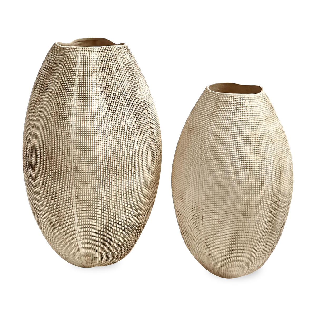 Organic in shape and finish, the Textured Grid Vases feature a grid like texture, adding dimensionality to any space.