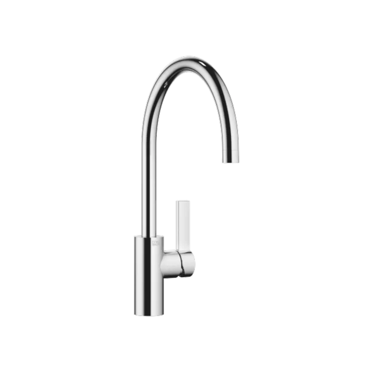 Tara Ultra faucet in polished chrome, side view showing the high arching spout, cylindrical body and flat lever.