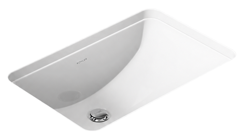 Ladena 21 x 14 white rectangular undermount sink basin shown at an angle against a solid white background.