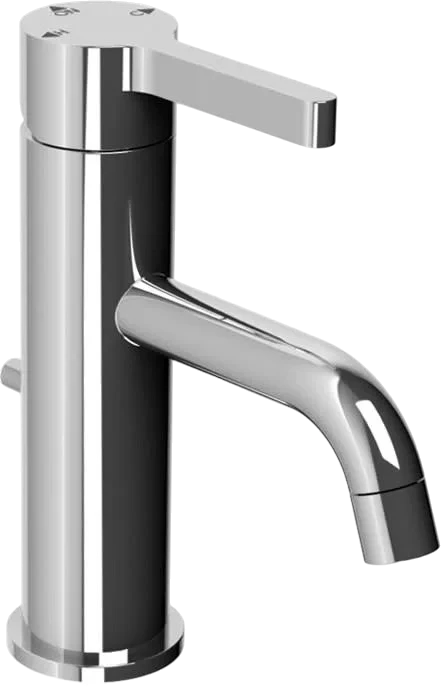 Kafka Single-Hole Faucet in polished chrome with a cylindrical body, angular lever handle, and sculpted curved spout.