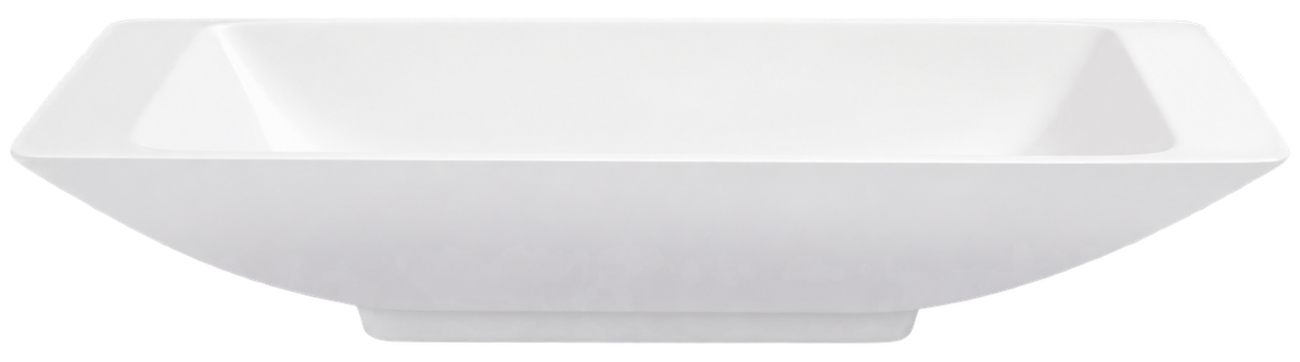 Veer II Freestanding Basin in matte white resin composite, featuring a wide rectangular bowl and smooth, sculptural tapered profile.