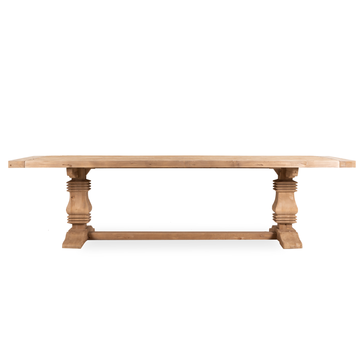 The Georgian Architectural Dining Table is handcrafted from genuine English reclaimed timber sourced from disused buildings in the UK, sometimes up to 100 years old.