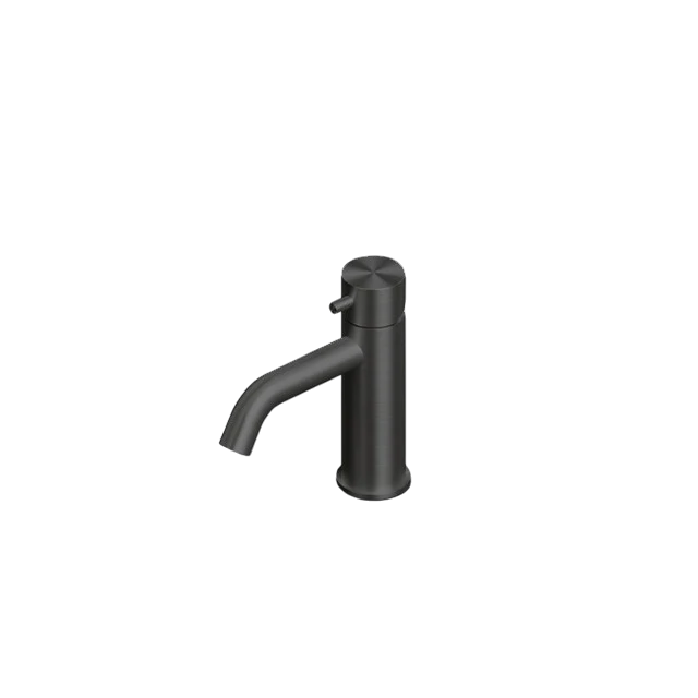 Project Single-Hole Faucet in matte black with a cylindrical body, curved spout and compact side lever for deck-mounted bathroom installation.