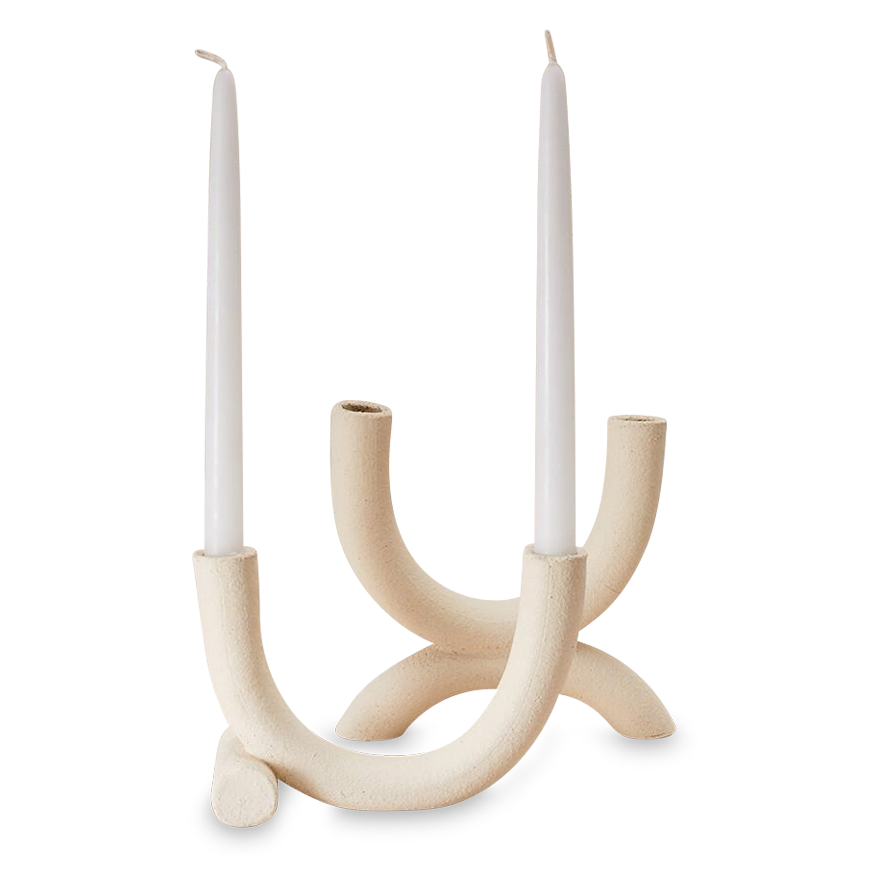Crafted in raw ceramic, it can stand alone or intertwine with the Harmony Candleholder.