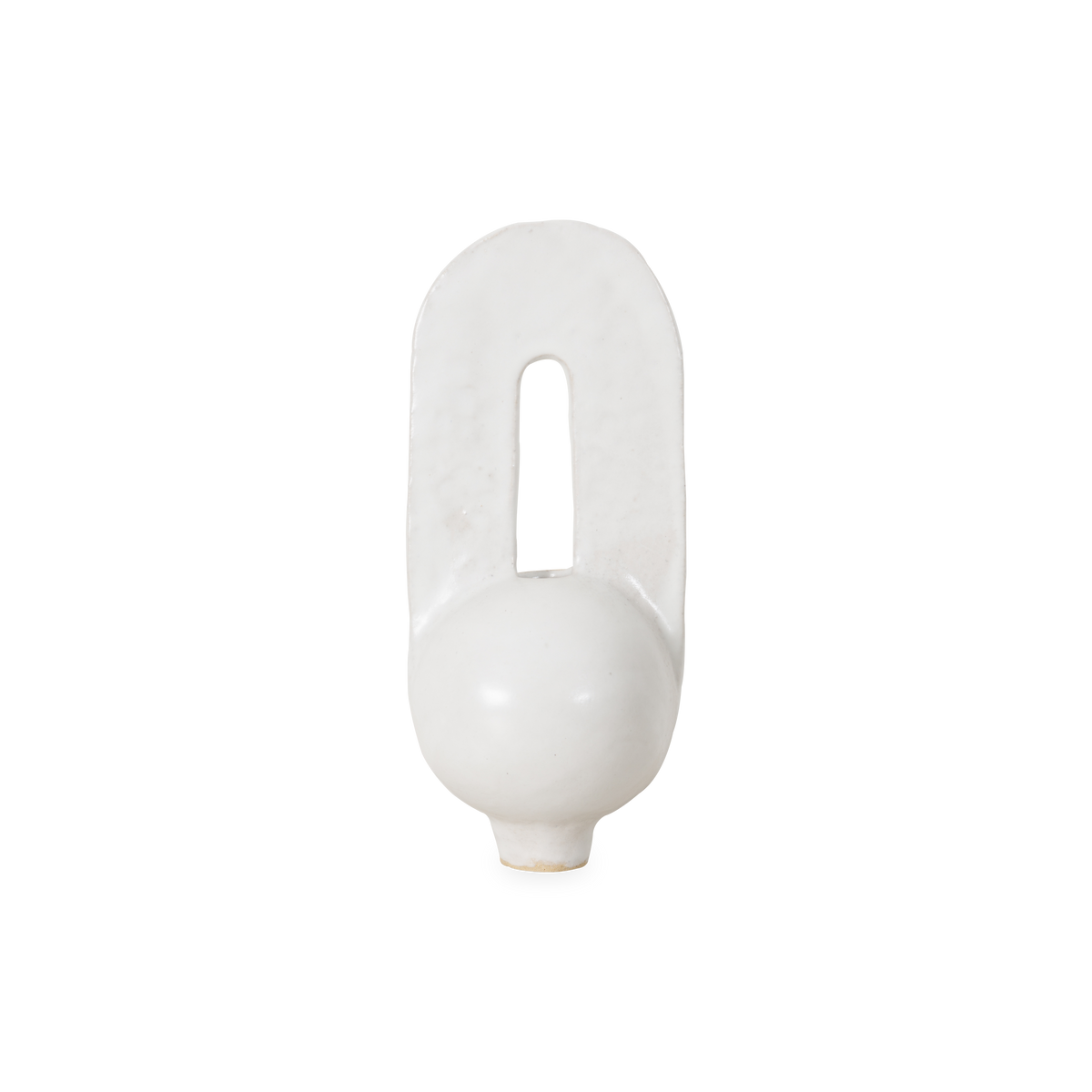 Characterized by its organic curves and sculptural arc silhouette, the Arcade Vessel is hand-sculpted and glazed in a white semi-matte crystalline color.