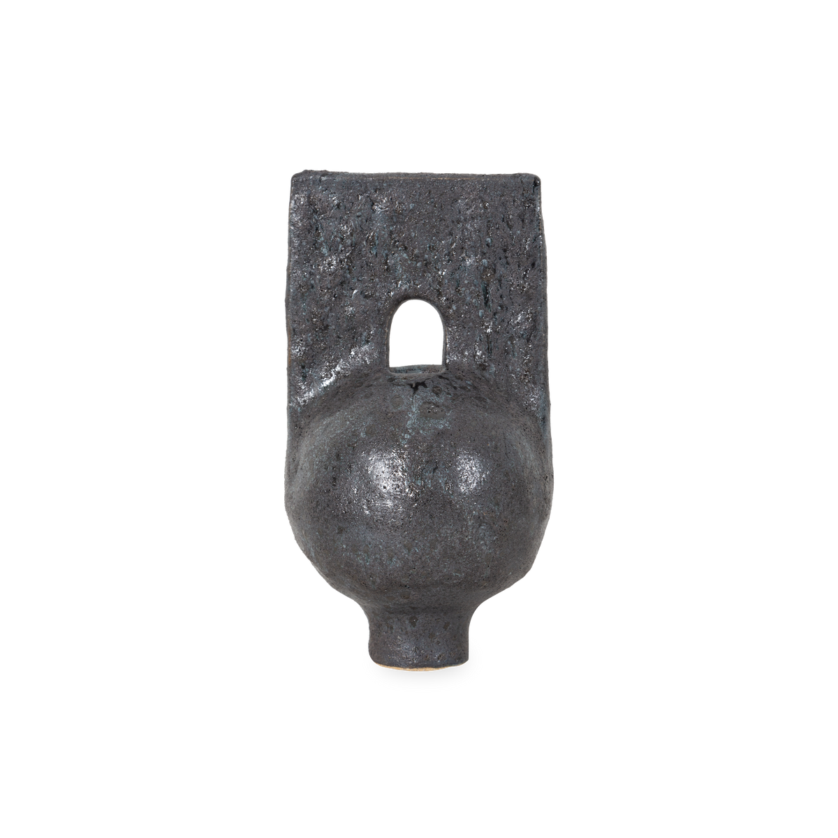 Featuring a juxtaposition of geometric forms, the Anchor Vessel is hand-sculpted and finished in a black glaze with subtle rosy beige molting.