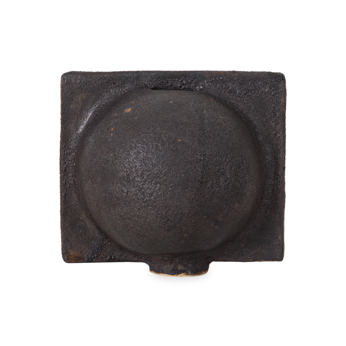 Featuring a square plane bisecting a lush orb, The Core Vessel is hand-sculpted and finished with a black glaze with a textured lava carbon molting.