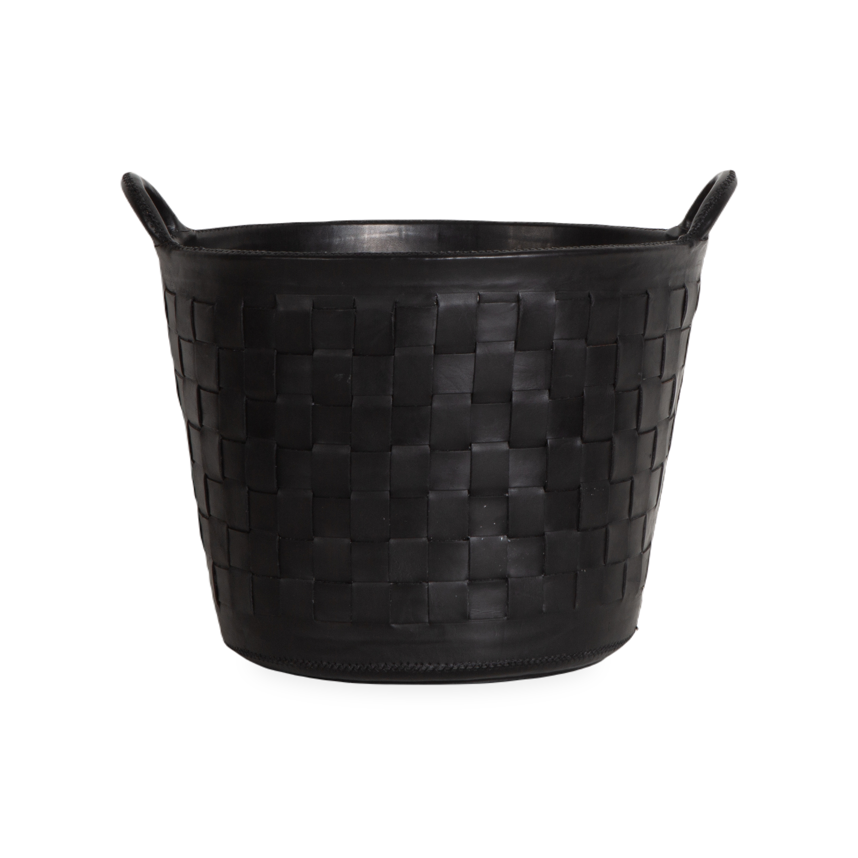 Braided Leather Basket Sm Blk