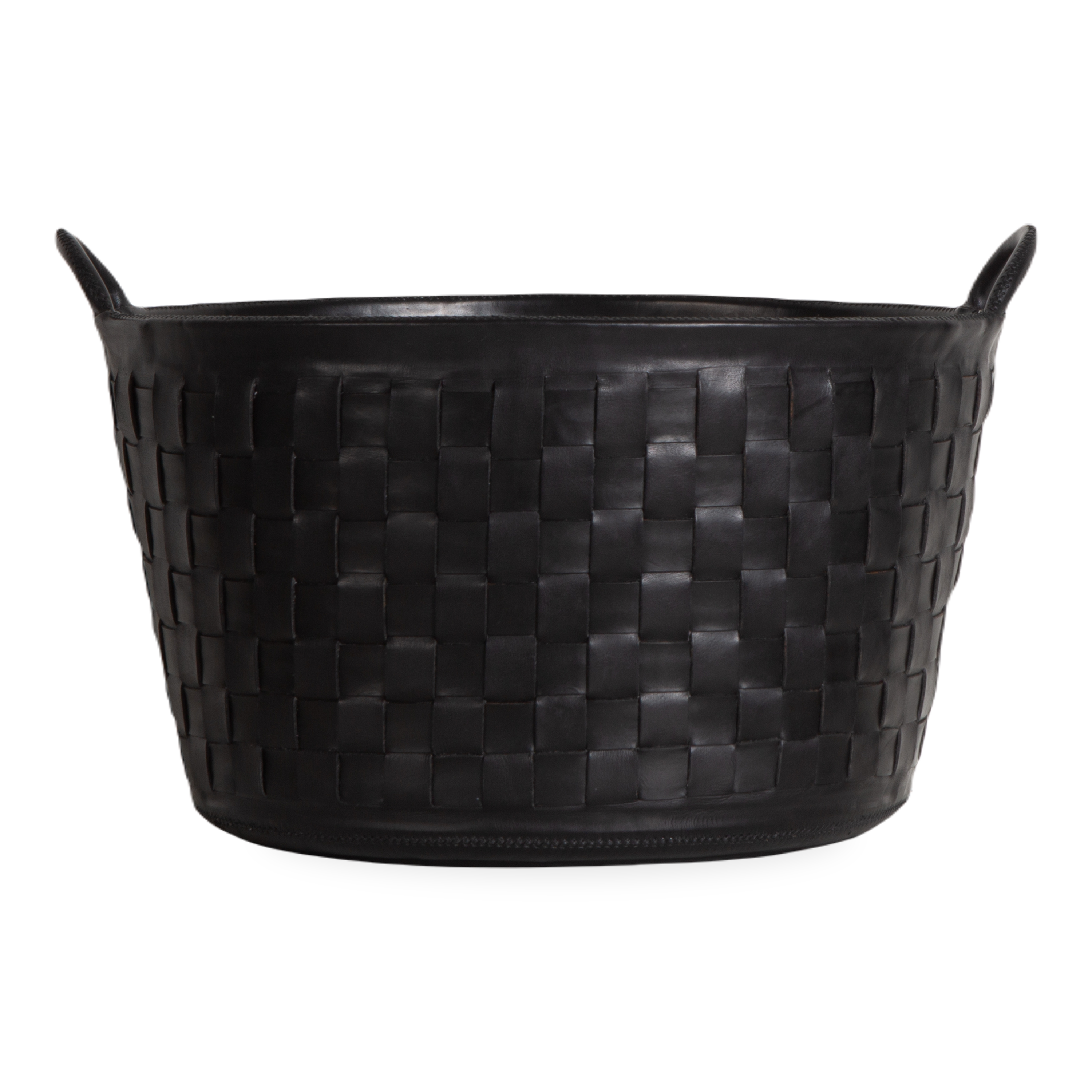 Braided Leather Basket Sm Blk