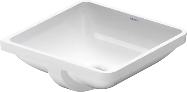 Starck 3 white ceramic bathroom sink with a square basin and a single front-mounted drain, shown on a plain white background.