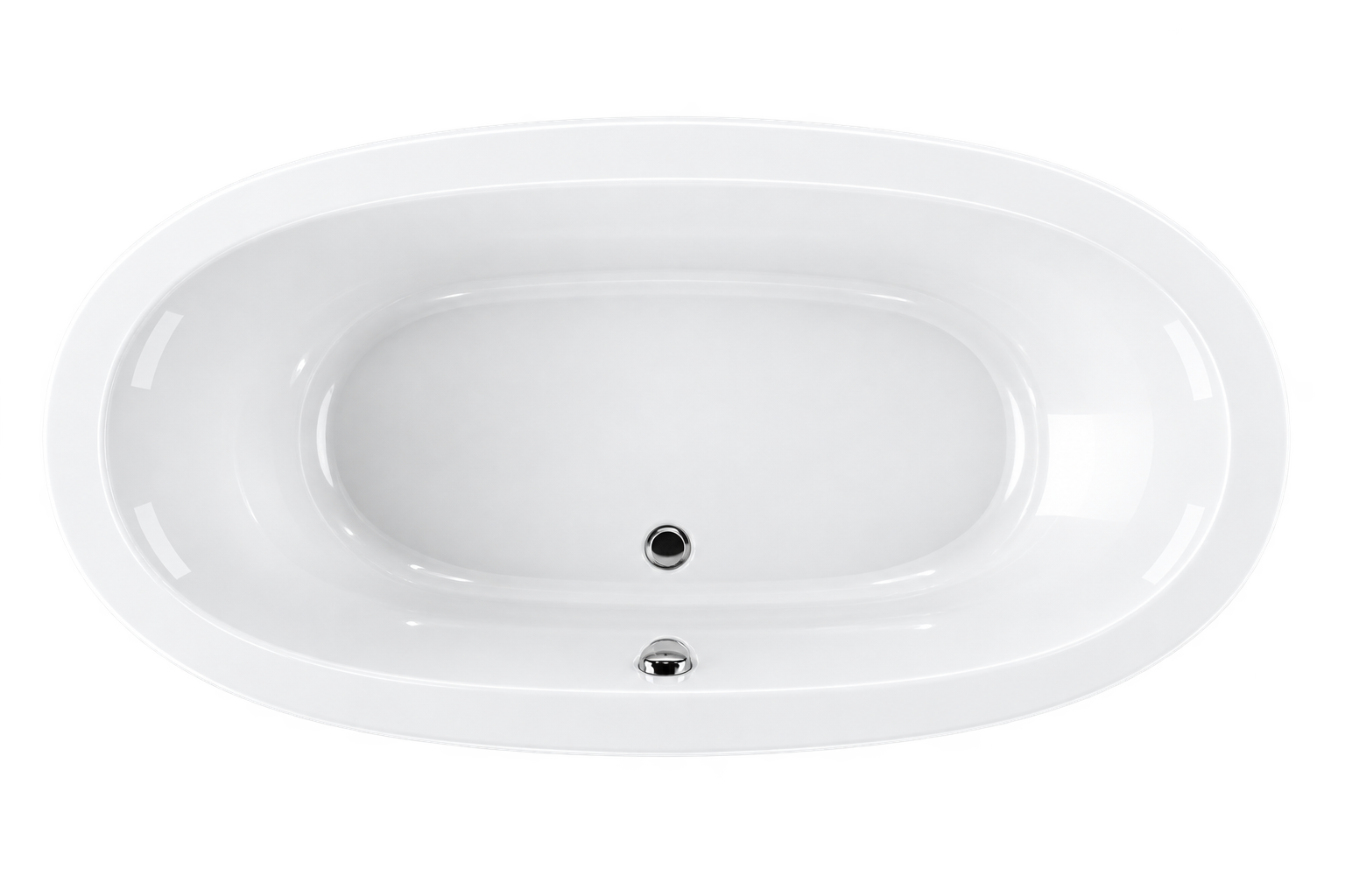 White Ellipse 6636 Flat Deck Tub viewed from above, featuring a broad flat deck, softly rounded interior, central drain and integrated overflow.