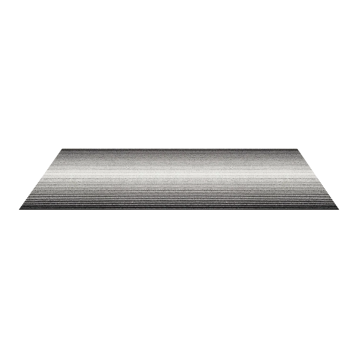 Inspired by the sharp contrast and mesmerizing motion of a cascading row of dominoes, the variegated stripes of this easy-care floor mat are at once dynamic and serene.